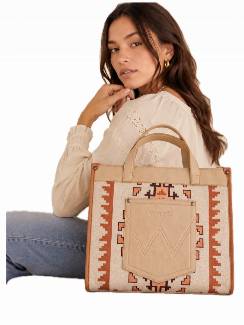 WRANGLER AZTEC WESTERN BOHO CROSSBODY REMOVABLE STRAP TOTE BAG NWT